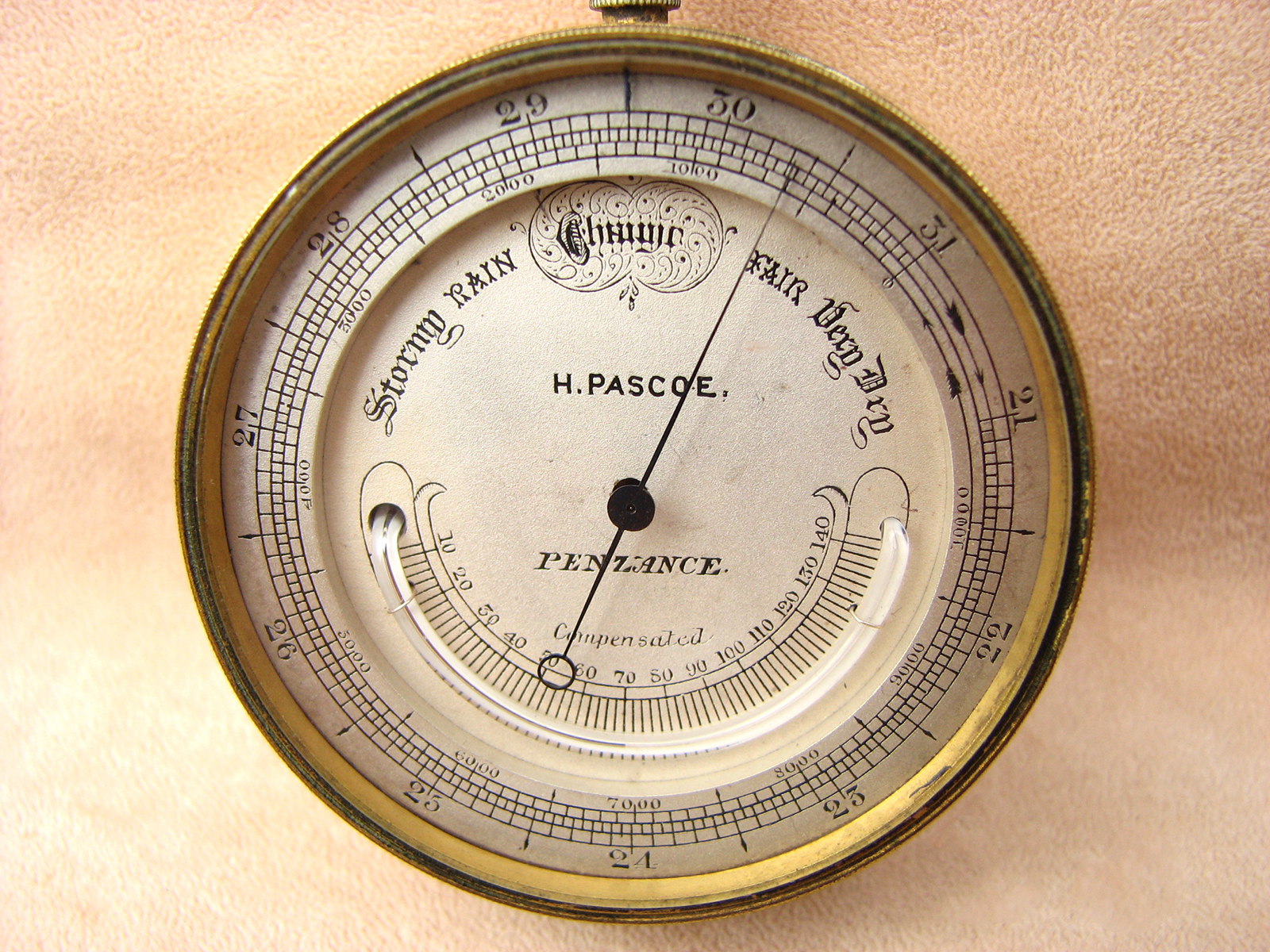 Antique pocket barometer & altimeter signed H. Pascoe Penzance
